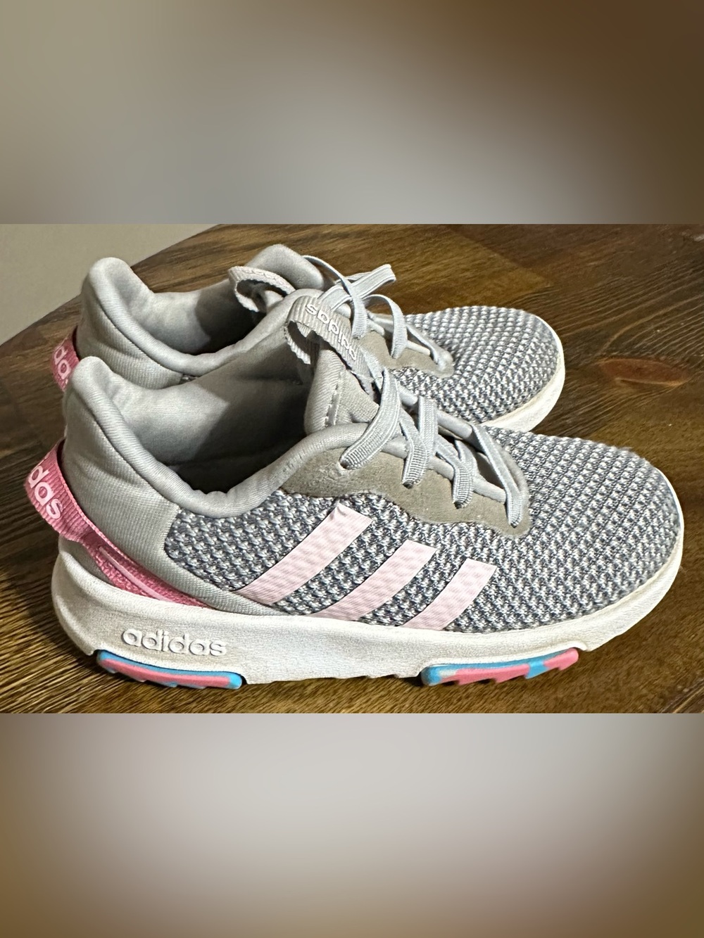 Adidas Kids Gray & Pink Casual Athletic Shoes